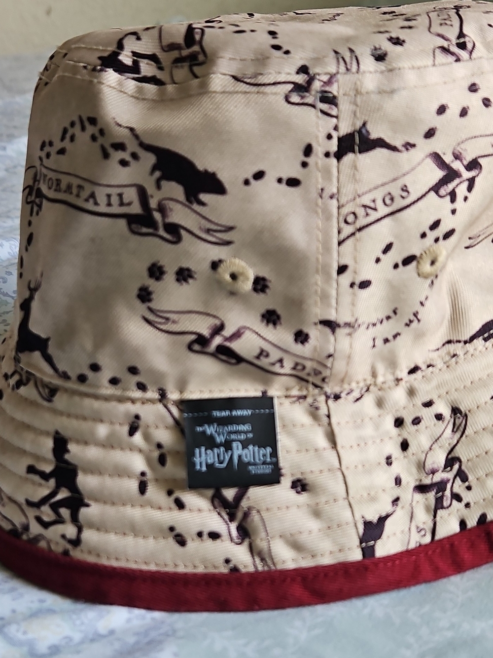 Kids Red Bucket Hat with Gold Script - Picture 4 of 4